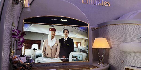 the boujee duck Emirates A380 First Class suite with private closing door